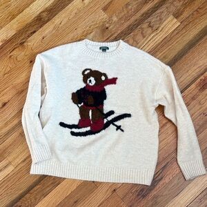 Wild Fable Cream Sweater with Skiing Bear Design